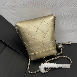CC Phone Holder Bag 17cm Golden Metalic Leather