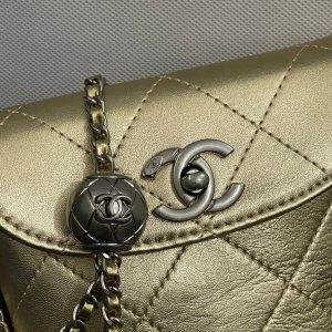 CC Phone Holder Bag 17cm Golden Metalic Leather