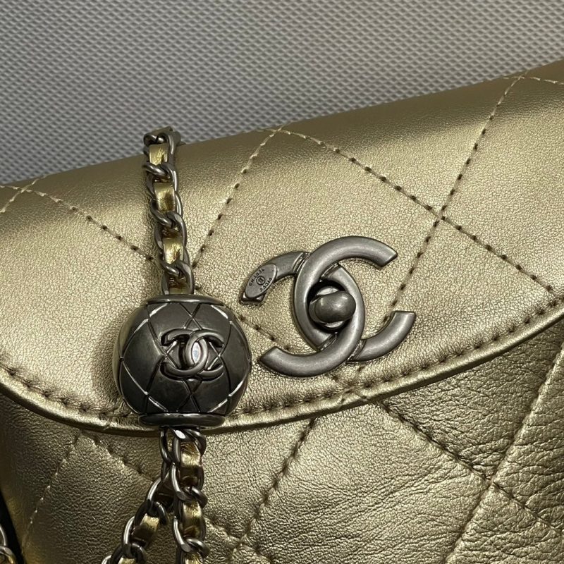 CC Phone Holder Bag 17cm Golden Metalic Leather