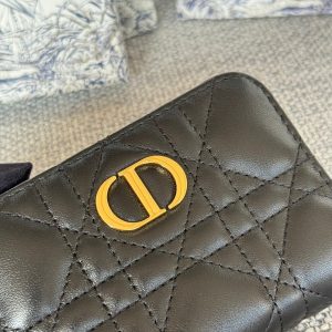 CD Logo Caro 11cm Compact Wallet Black Calfskin