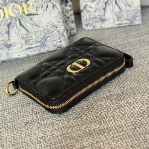 CD Logo Caro 11cm Compact Wallet Black Calfskin