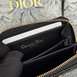 CD Logo Caro 11cm Compact Wallet Shiny Black Calfskin
