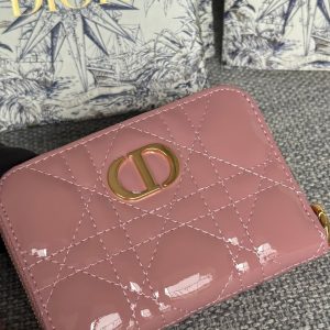 CD Logo Caro 11cm Compact Wallet Shiny Pink Calfskin
