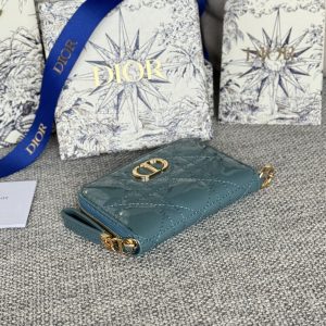 CD Logo Caro 11cm Compact Wallet Shiny Teal Calfskin