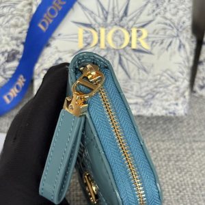 CD Logo Caro 11cm Compact Wallet Shiny Teal Calfskin