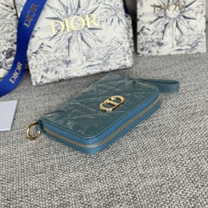 CD Logo Caro 11cm Compact Wallet Shiny Teal Calfskin