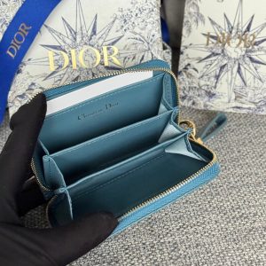 CD Logo Caro 11cm Compact Wallet Shiny Teal Calfskin