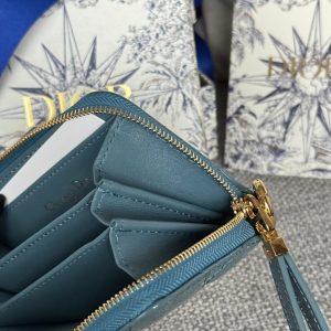 CD Logo Caro 11cm Compact Wallet Shiny Teal Calfskin