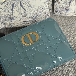 CD Logo Caro 11cm Compact Wallet Shiny Teal Calfskin