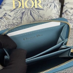 CD Logo Caro 11cm Compact Wallet Shiny Teal Calfskin