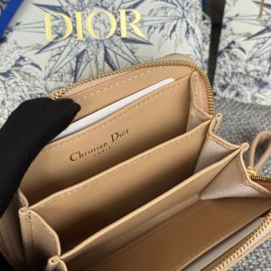 CD Logo Caro 11cm Compact Wallet Shiny Beige Calfskin