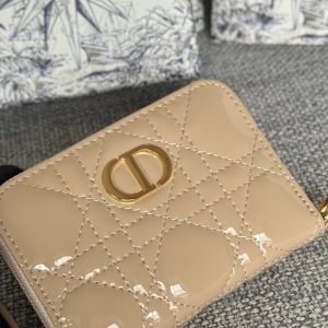 CD Logo Caro 11cm Compact Wallet Shiny Beige Calfskin