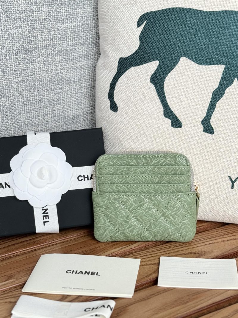 CC Zip Card Holder Wallet Olive Green Gold Metal Caviar 240599