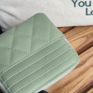 CC Zip Card Holder Wallet Olive Green Gold Metal Caviar 240599