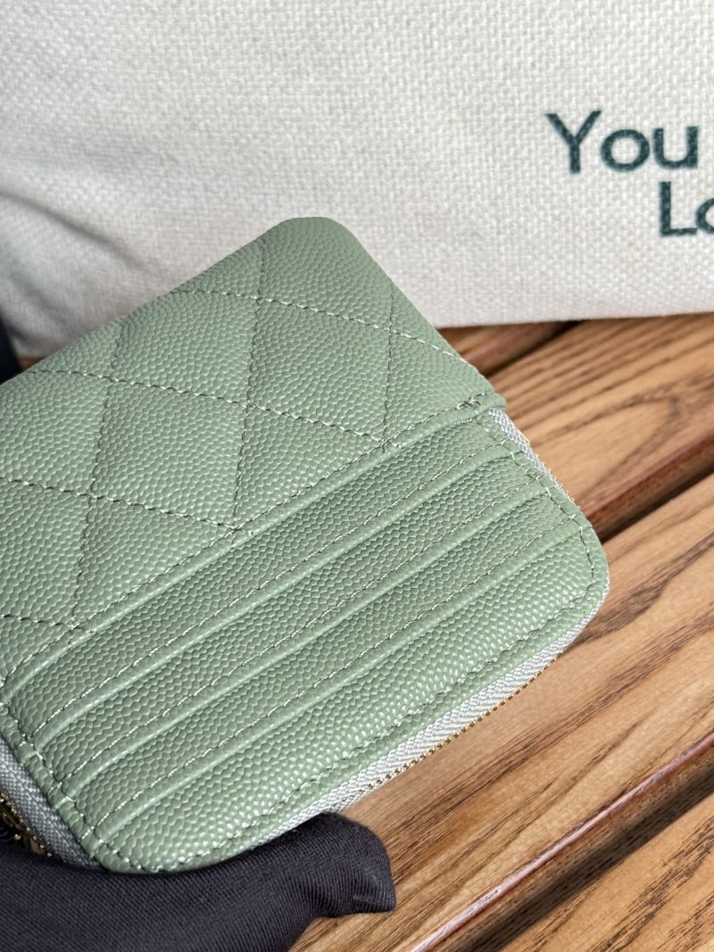 CC Zip Card Holder Wallet Olive Green Gold Metal Caviar 240599