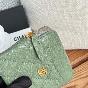 CC Zip Card Holder Wallet Olive Green Gold Metal Caviar 240599