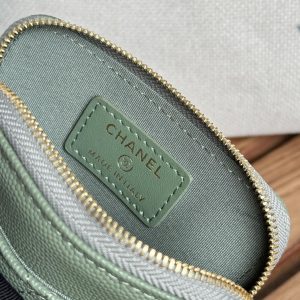 CC Zip Card Holder Wallet Olive Green Gold Metal Caviar 240599