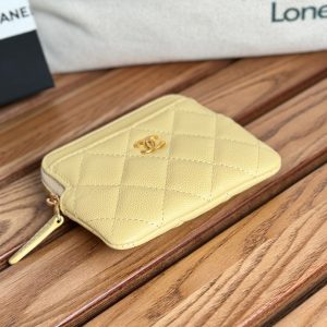 CC Zip Card Holder Wallet Yellow Gold Metal Caviar 240601
