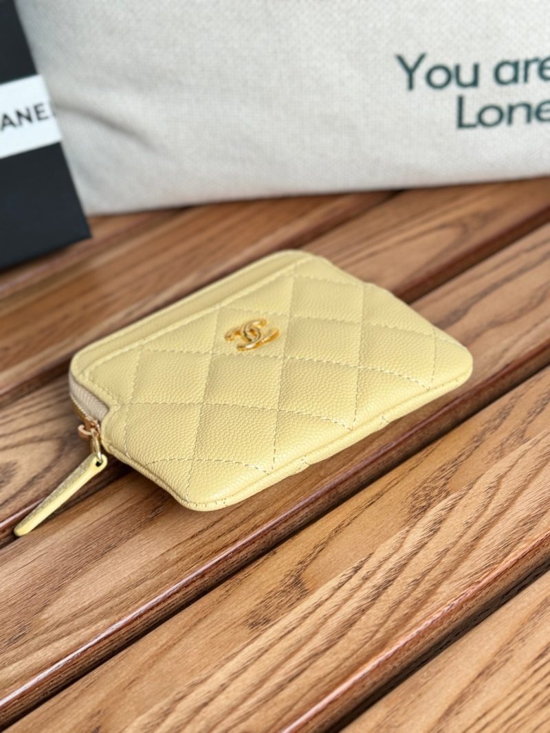 CC Zip Card Holder Wallet Yellow Gold Metal Caviar 240601