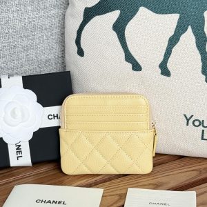 CC Zip Card Holder Wallet Yellow Gold Metal Caviar 240601