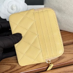 CC Zip Card Holder Wallet Yellow Gold Metal Caviar 240601