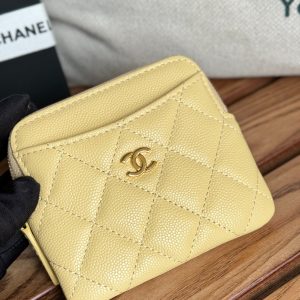 CC Zip Card Holder Wallet Yellow Gold Metal Caviar 240601