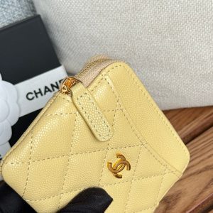 CC Zip Card Holder Wallet Yellow Gold Metal Caviar 240601