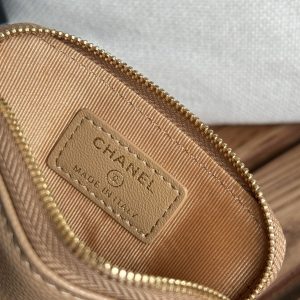 CC Zip Card Holder Wallet Beige Gold Metal Caviar 240603