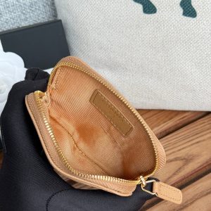 CC Zip Card Holder Wallet Beige Gold Metal Caviar 240603