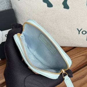 CC Zip Card Holder Wallet Light Blue Gold Metal Caviar 240605