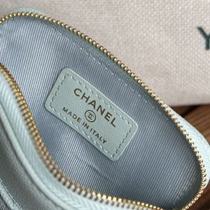 CC Zip Card Holder Wallet Light Blue Gold Metal Caviar 240605