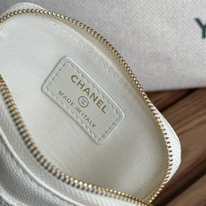 CC Zip Card Holder Wallet White Gold Metal Caviar 240607