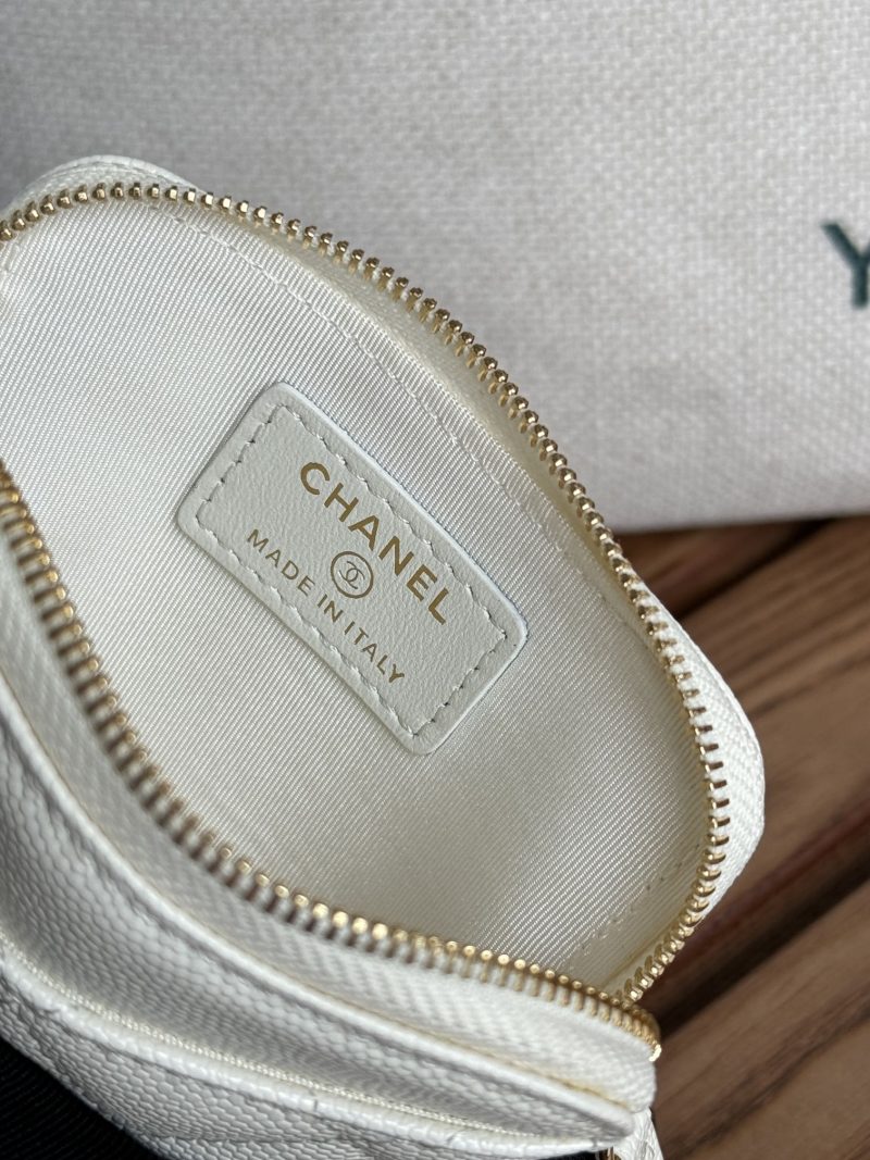 CC Zip Card Holder Wallet White Gold Metal Caviar 240607