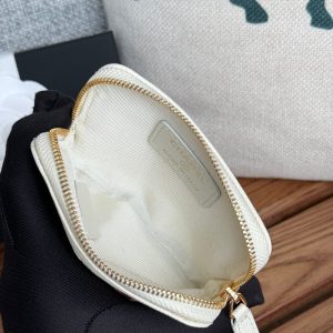 CC Zip Card Holder Wallet White Gold Metal Caviar 240607