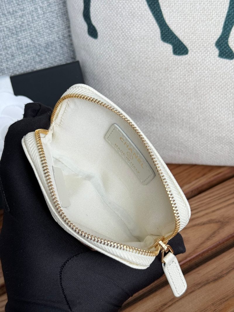 CC Zip Card Holder Wallet White Gold Metal Caviar 240607