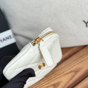 CC Zip Card Holder Wallet White Gold Metal Caviar 240607