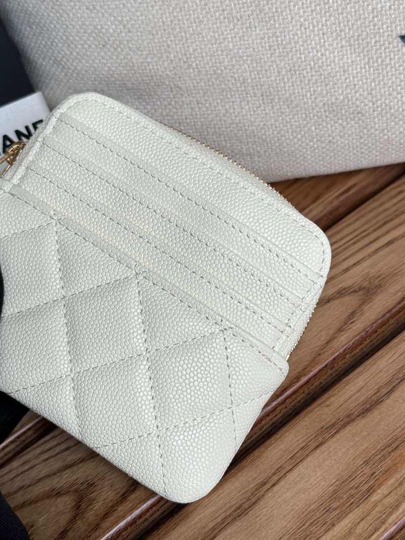 CC Zip Card Holder Wallet White Gold Metal Caviar 240607