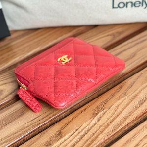 CC Zip Card Holder Wallet Red Gold Metal Caviar 240609