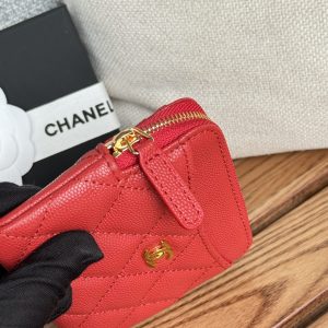 CC Zip Card Holder Wallet Red Gold Metal Caviar 240609