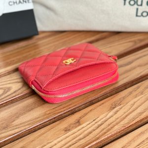 CC Zip Card Holder Wallet Red Gold Metal Caviar 240609