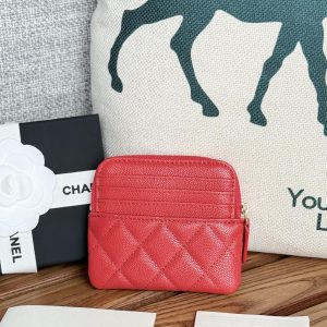 CC Zip Card Holder Wallet Red Gold Metal Caviar 240609