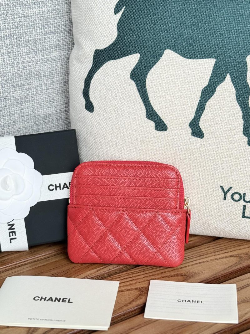 CC Zip Card Holder Wallet Red Gold Metal Caviar 240609