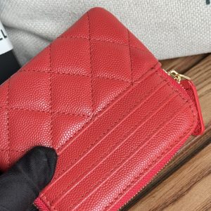 CC Zip Card Holder Wallet Red Gold Metal Caviar 240609