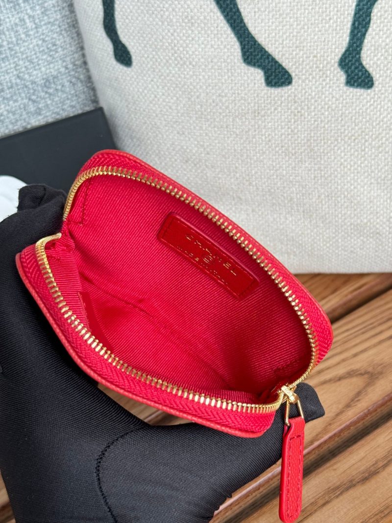 CC Zip Card Holder Wallet Red Gold Metal Caviar 240609