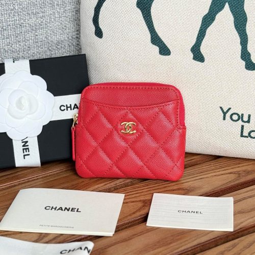 CC Zip Card Holder Wallet Red Gold Metal Caviar 240609