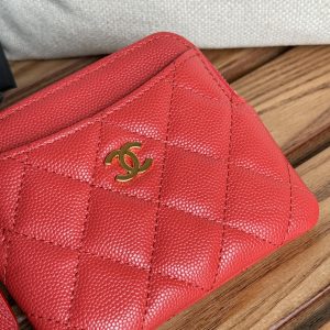 CC Zip Card Holder Wallet Red Gold Metal Caviar 240609