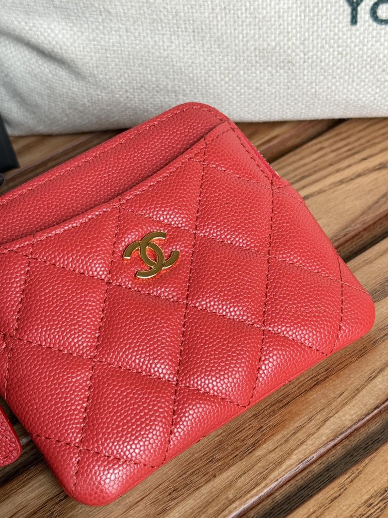 CC Zip Card Holder Wallet Red Gold Metal Caviar 240609