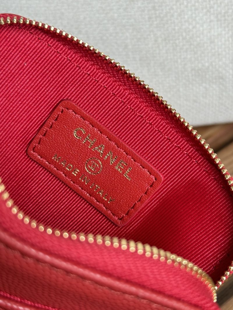 CC Zip Card Holder Wallet Red Gold Metal Caviar 240609