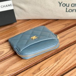 CC Zip Card Holder Wallet Blue Gold Metal Caviar 240611