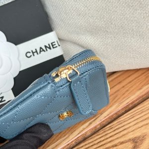 CC Zip Card Holder Wallet Blue Gold Metal Caviar 240611